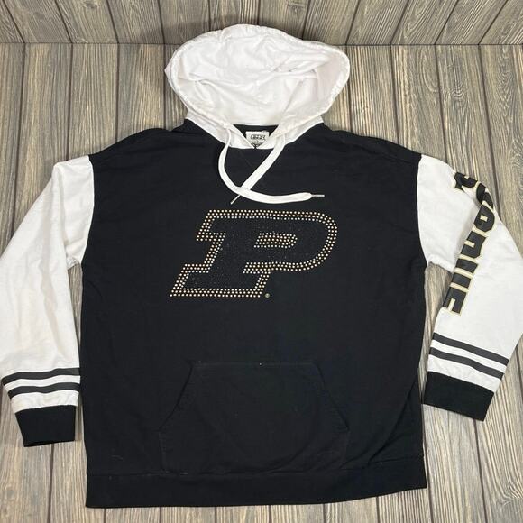 Purdue Boilermakers Women Pullover Hooded Sweatshirt Sz L Rhinestone Large Logo - Picture 1 of 8